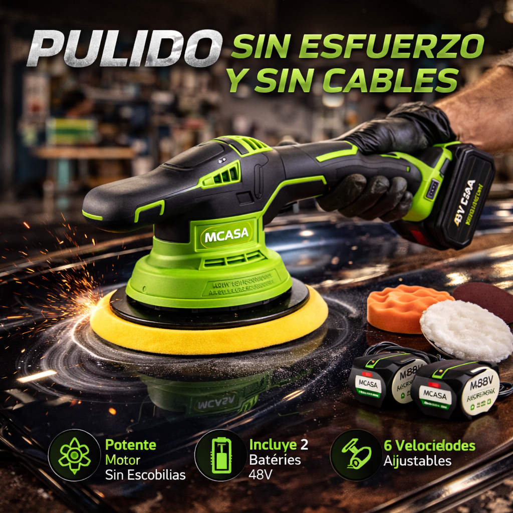Pulidora Polichadora de 6 ´pulgadas con Accesorios Mcasa con 2 Baterias 48V