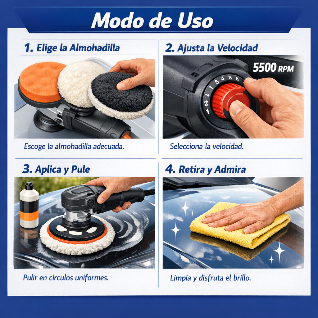 Pulidora Inalámbrica para Autos – Pule y Encera en Minutos – Brillo Profesional desde el Primer Uso