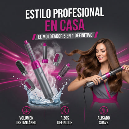 Cepillo Secador 5 en 1 – Seca, Riza y Alisa – Peinado Profesional en Casa en Minutos