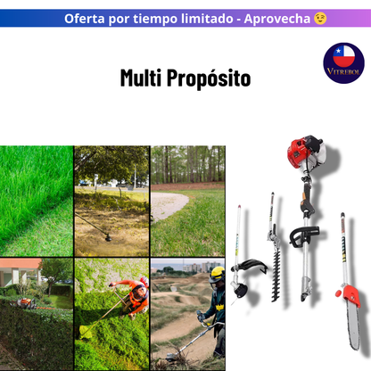 Motosierra, Cortasetos, Orilladora y Desbrozadora  4 en 1 con Motor de 52cc y 2.2Hp