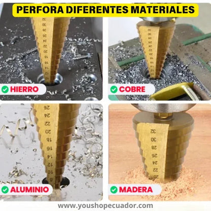 Set Brocas Escalonadas de Titanio – Perforación Múltiple – Agujeros precisos en minutos