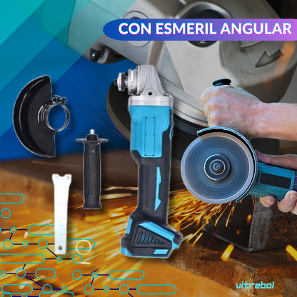 Juego De Herramientas 2 En 1 - Con Esmeril Angular y Llave de impacto - 2 baterías de 98v