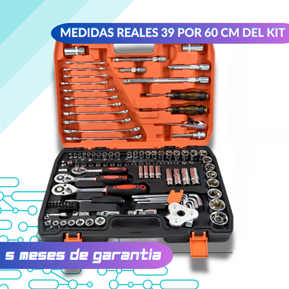 Kit de Herramientas 121 Piezas: Llaves, Dados y Puntas de 1/4", 3/8" y 1/2" Dr. 🔧