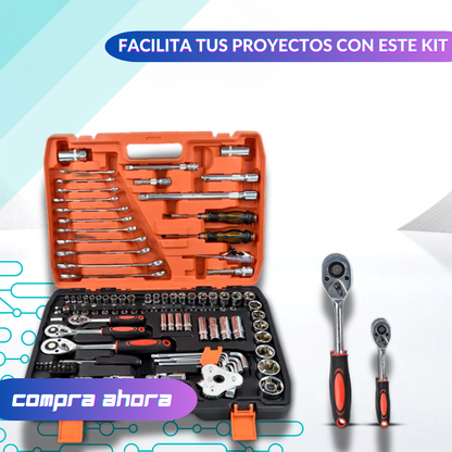 Kit de Herramientas 121 Piezas: Llaves, Dados y Puntas de 1/4", 3/8" y 1/2" Dr. 🔧