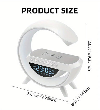 Parlante G, Bluetooth, Pantalla, Alarma Cargador Inalámbrico, lampara multicolores
