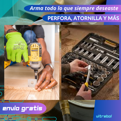 Pack Taladro Inalámbrico y Juego de Dados 46pcs - Arma todo lo que siempre deseaste