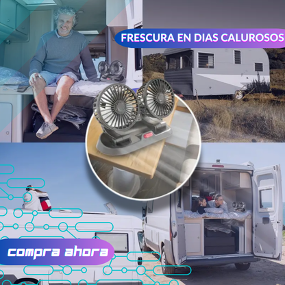 Ventilador de Coche USB Doble Cabezal Giratorio y Plegable 🚗