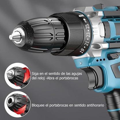 TALADRO INALÁMBRICO 2 BATERÍAS MÁS ACCESORIOS