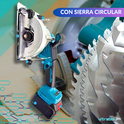 Kit de 6 Herramientas 98v - Taladro, llave de impacto, esmeril angular, rotomartillo, mini sierra y sierra circular