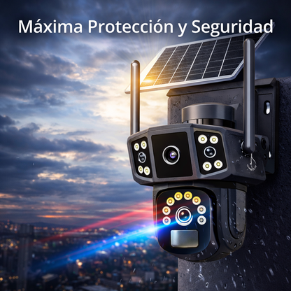 Cámara de Seguridad con panel Solar  - 2 lentes y visión nocturna a color PTZ 360 WiFi