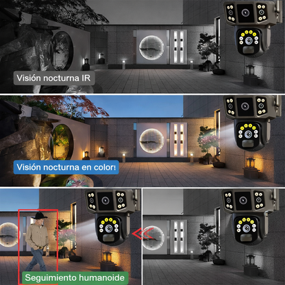 Cámara de Seguridad con panel Solar  - 2 lentes y visión nocturna a color PTZ 360 WiFi