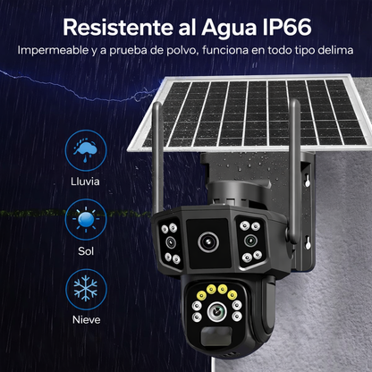 Cámara de Seguridad con panel Solar  - 2 lentes y visión nocturna a color PTZ 360 WiFi