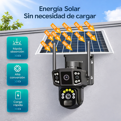 Cámara de Seguridad con panel Solar  - 2 lentes y visión nocturna a color PTZ 360 WiFi