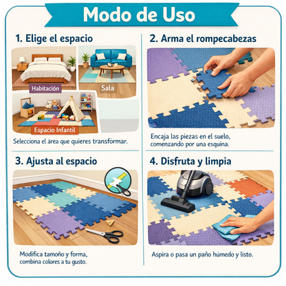 Alfombra Modular de Felpa — Se Arma Sin Herramientas — Tu Piso Frío Convertido en Calidez en Minutos