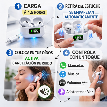 Audífonos Bluetooth A9 Pro - Control Táctil Inteligente - Disfruta 40 Horas sin Interrupciones