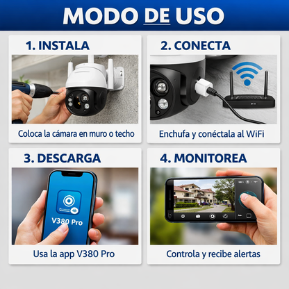 Cámara IP 360° WiFi - Seguimiento Inteligente - Protección Activa 24/7 desde el primer día