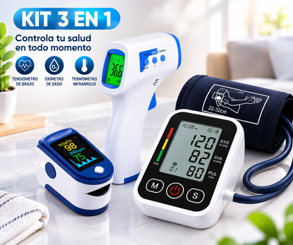 Pack Tensiómetro Digital Brazo Con voz + Saturómetro Y Termómetro Blanco