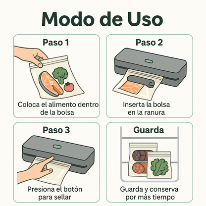 Selladora al Vacío – Conserva y Organiza – Mantén tus Alimentos Frescos Hasta 5 Veces Más en Minutos