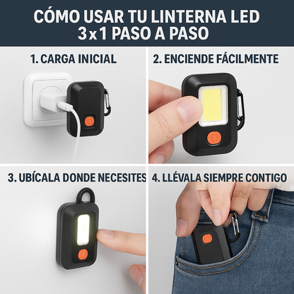 Linterna LED 3×1 – Ilumina Todo en Segundos – Seguridad y Autonomía Instantánea para tu Día a Día