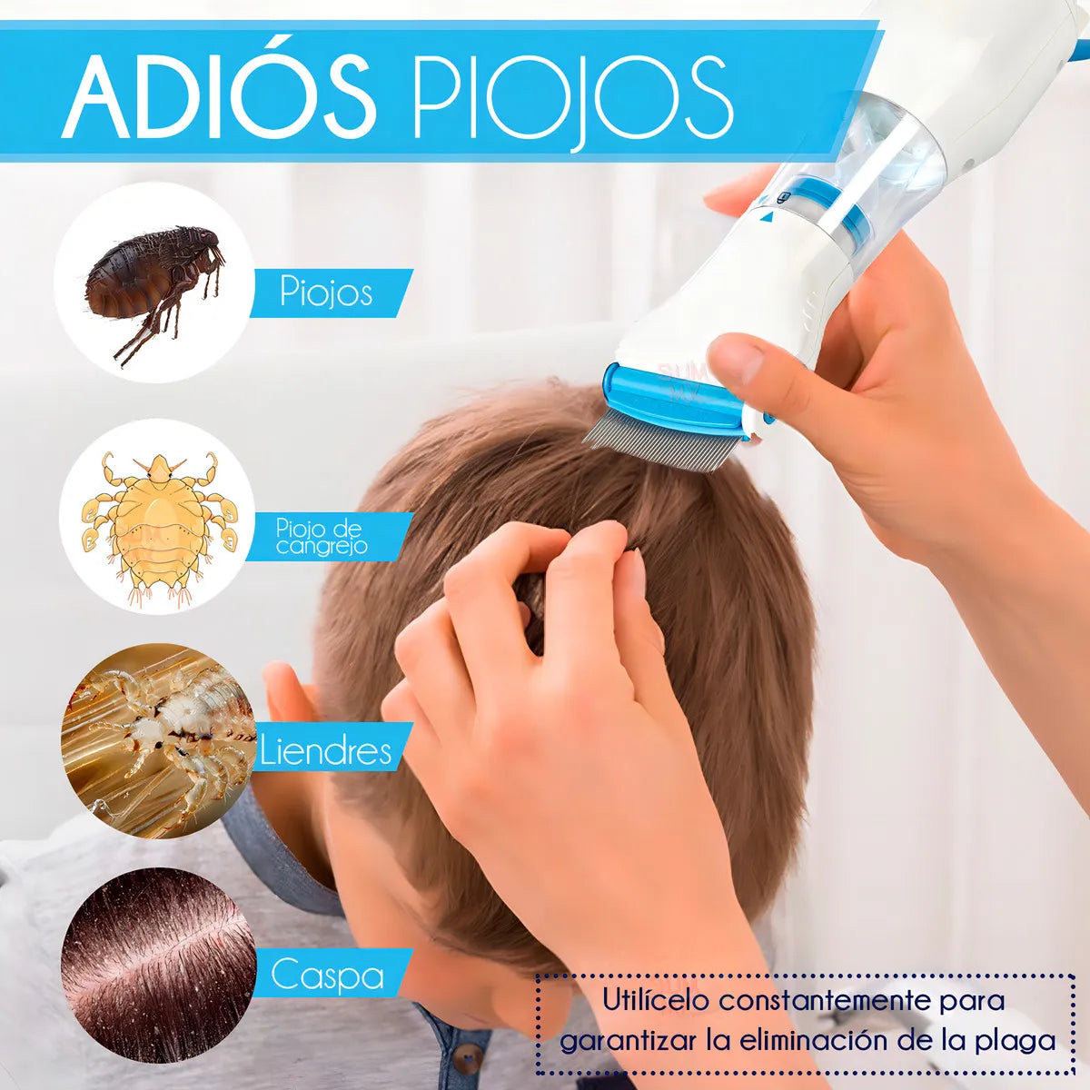 Peine Eléctrico Aspirador - Elimina Piojos y Huevos - Protección Visible en la Primera Semana