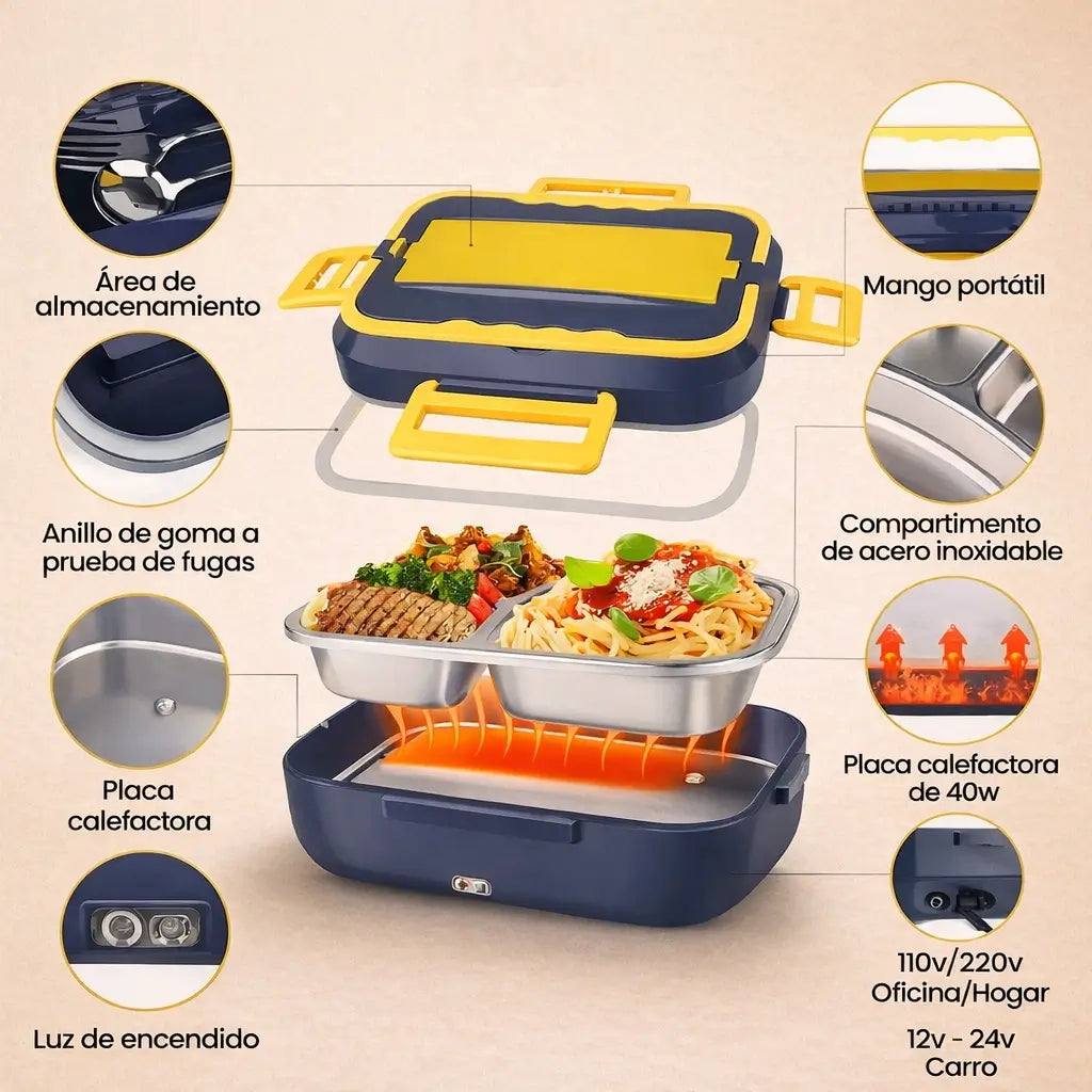 Lonchera Eléctrica Portátil – Calienta tu comida donde estés – Disfruta tu comida casera caliente en minutos