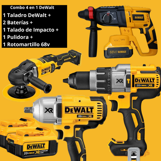 Combo DeWalt 4 en 1 - Taladro de Impacto + Taladro de Precision + Pulidora Inalambrica + Rotomartillo Inalambrico + Dos Baterias 68v PROMOCION CIERRE DE LA TIENDA - ENVÍO GRATIS
