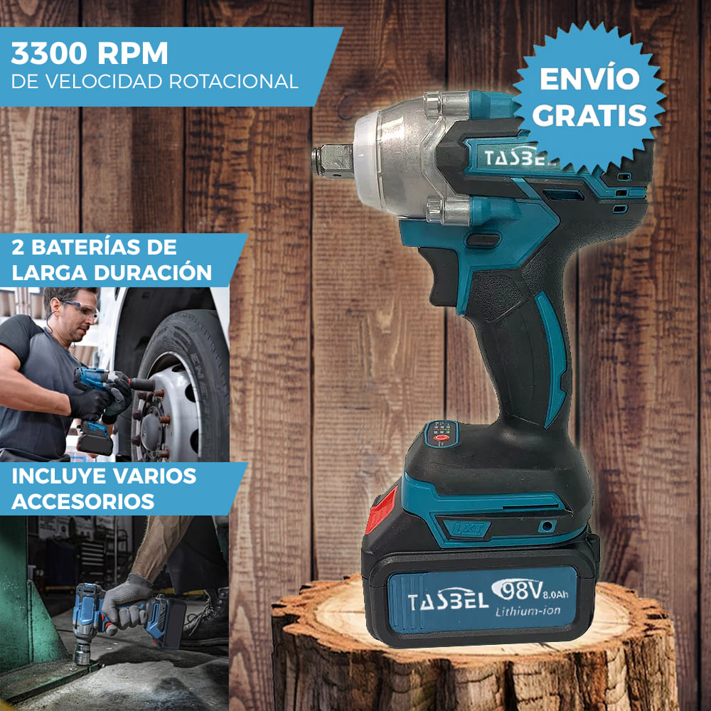 LLAVE DE IMPACTO TASBEL™ 98V | INCLUYE 2 BATERÍAS DE REGALO 🎁