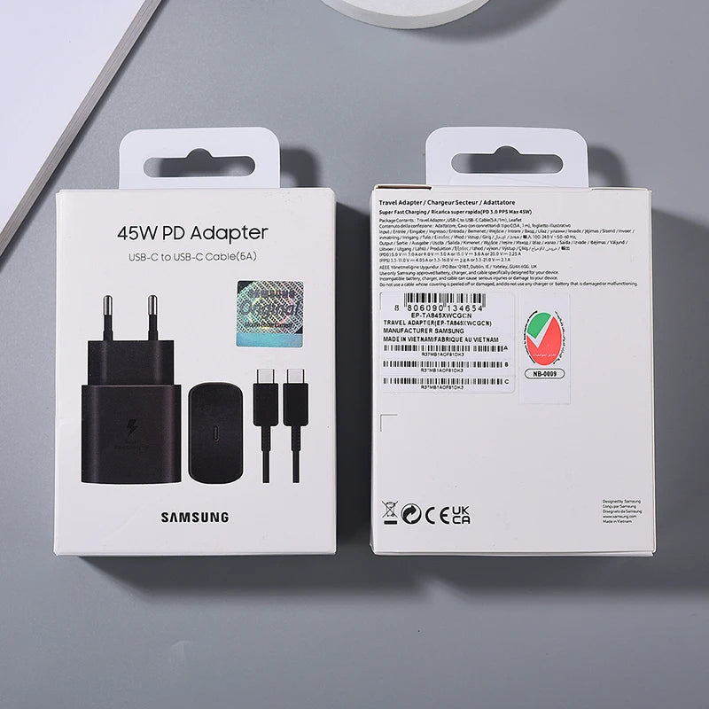 Cargador Original Samsung 45W USB-C con Cable – Super Fast Charging 2.0
