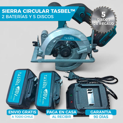 SIERRA CIRCULAR TASBEL™ CON 2 BATERÍAS 98V | INCLUYE 5 DISCOS DE REGALO 🎁