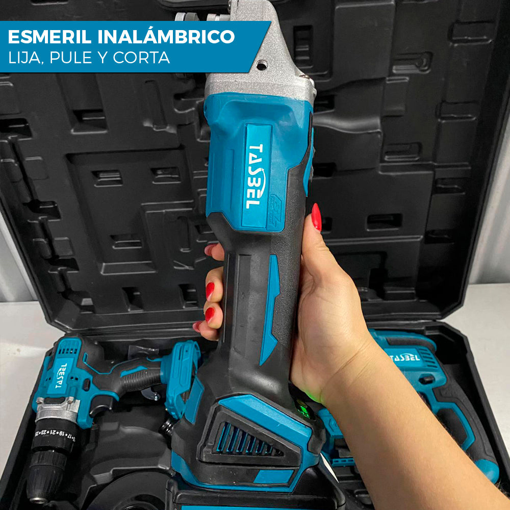 SET PROFESIONAL DE 4 HERRAMIENTAS TASBEL™ 98V | ⚡️ ROTOMARTILLO LLAVE DE IMPACTO ESMERIL Y TALADRO