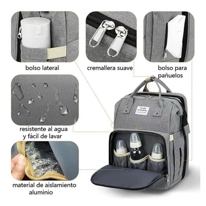 Mochila Pañalera 3 en 1 – Cuna y Cambiador Portátil – Todo para el Bebé en un Solo Lugar